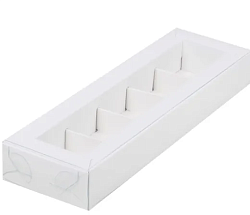 Коробка  на 5 конфет 23,5 см*7 см*3 см с пластиковой крышкой белая