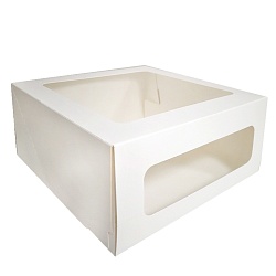 Коробка для торта 2 окна 18 см*18 см*10 см белая