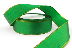 Лента атласная 2,5 см Зеленый с люрексом 23 м